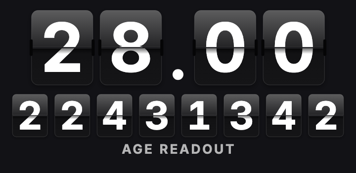 Split Flap Grid: Flip clock style age counter face in TimeBorn