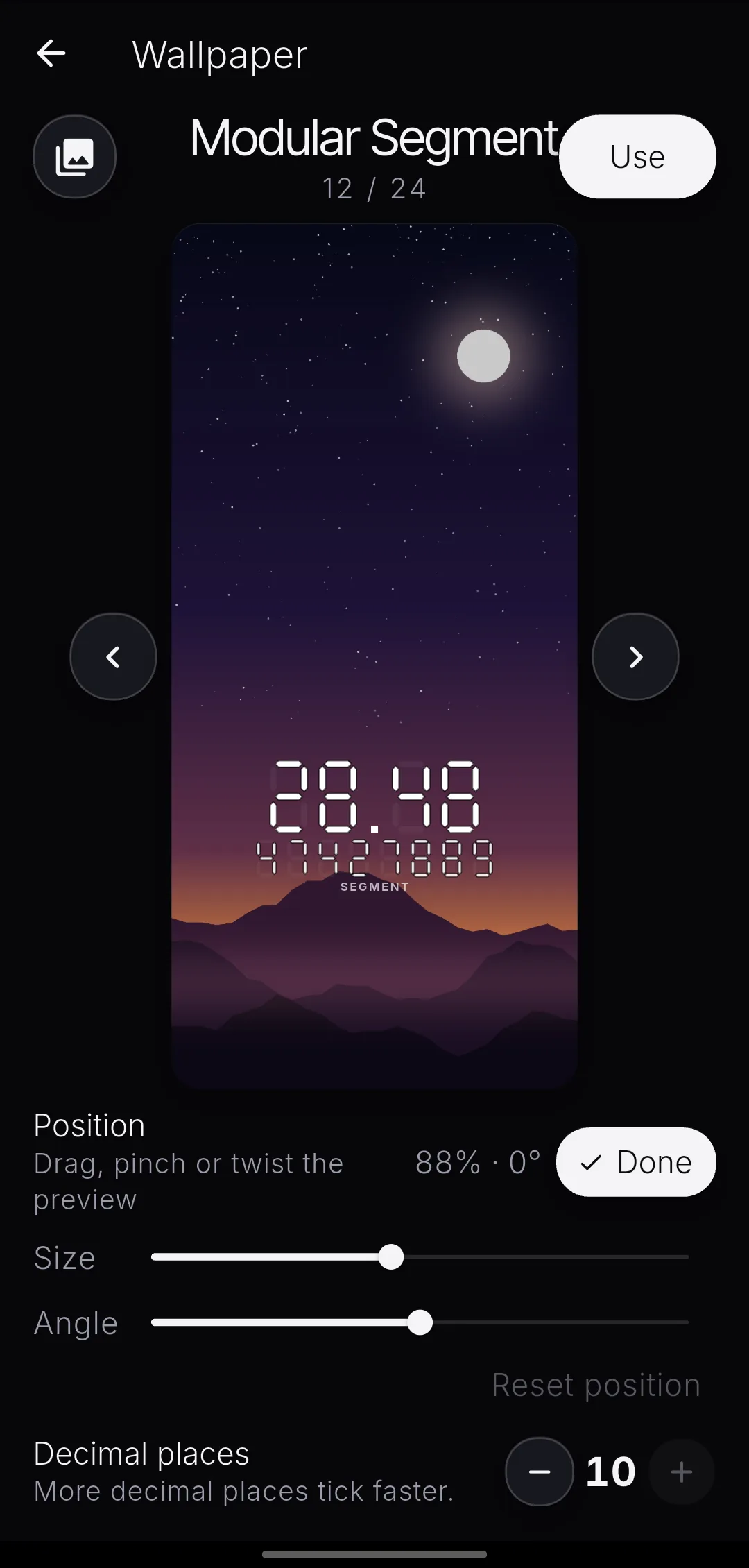 The Adjust screen with the timer at its default position