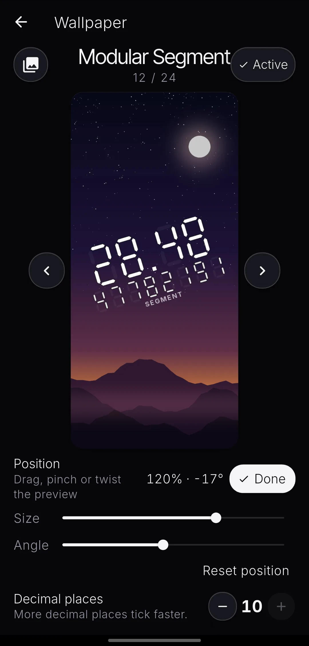 Placing and resizing the timer on the wallpaper